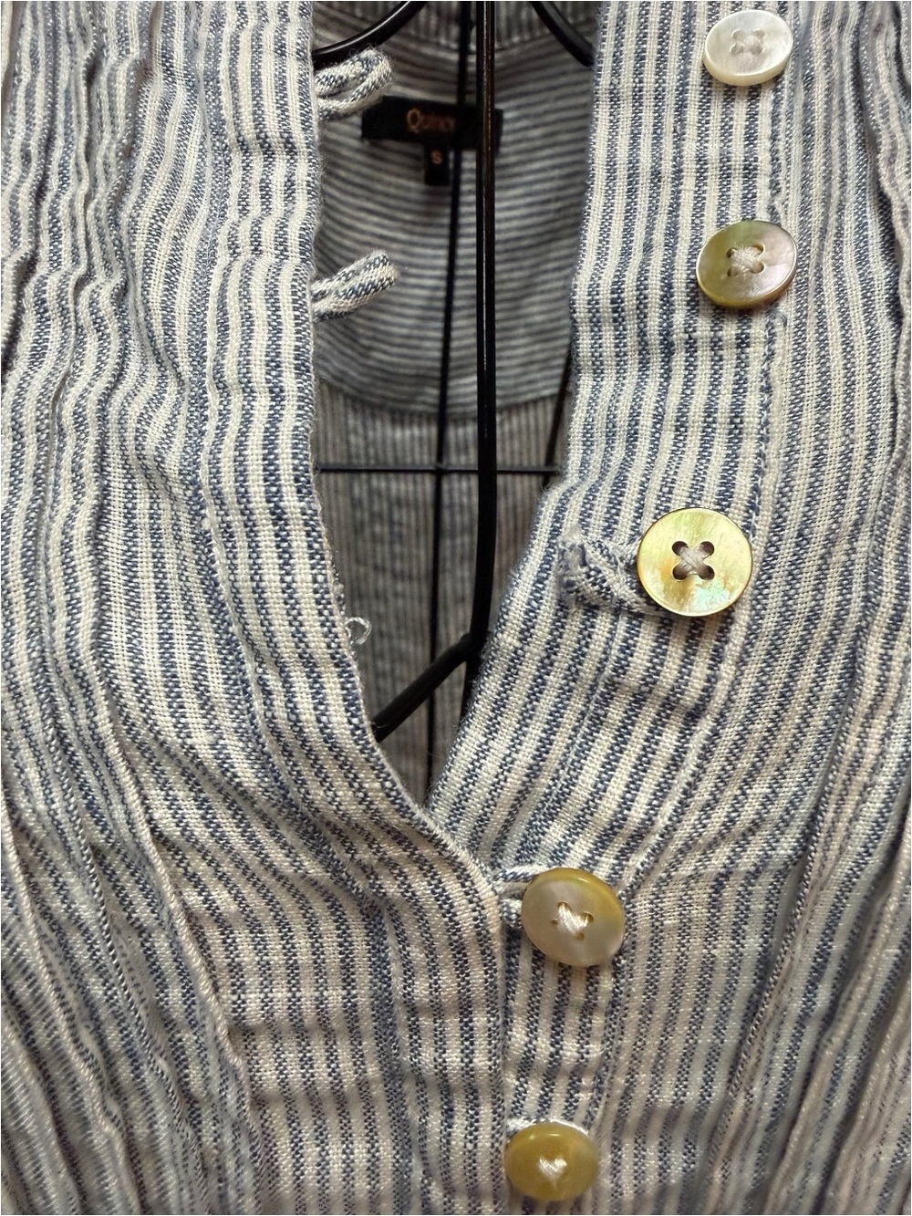Quince Linen Sleeveless Striped Linen Tunic Dress - Blue Stripe - Picture 7 of 10